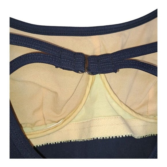 Vintage Liz Claiborne Blue Yellow Racer Stripe Open Back One Piece Swimsuit USA - Picture 7 of 10